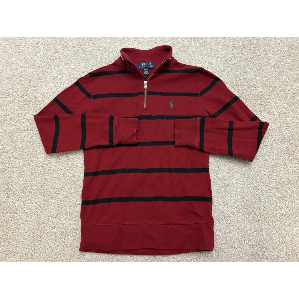Boys Polo Ralph Lauren 1/4 Zip Striped Pullover Sweater Size Small (8) Red